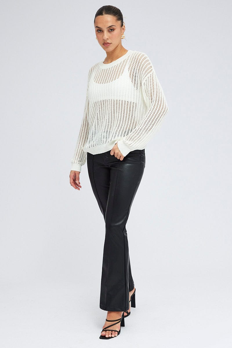 White Oversized Knit Top Crew Neck for Ally Fashion