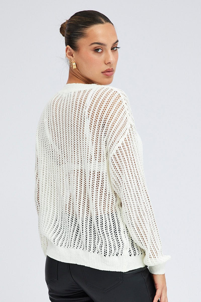 White Oversized Knit Top Crew Neck for Ally Fashion