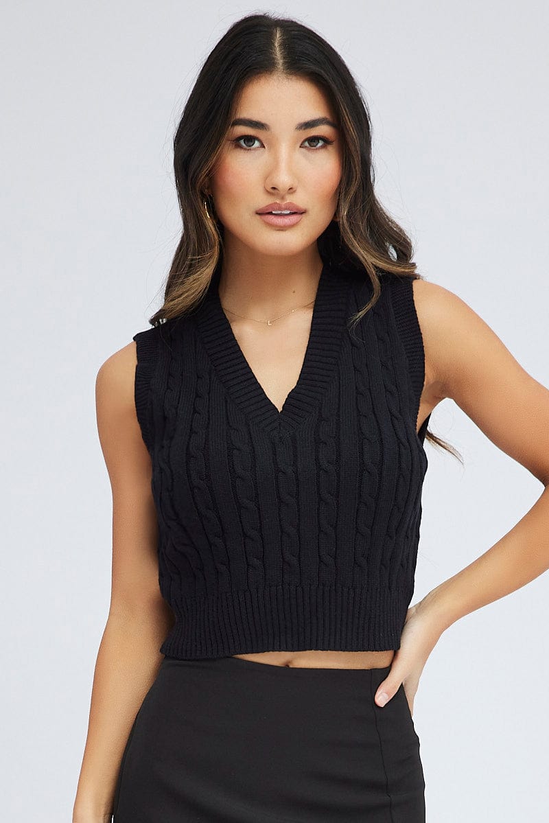 Black Cable Knit Vest for Ally Fashion