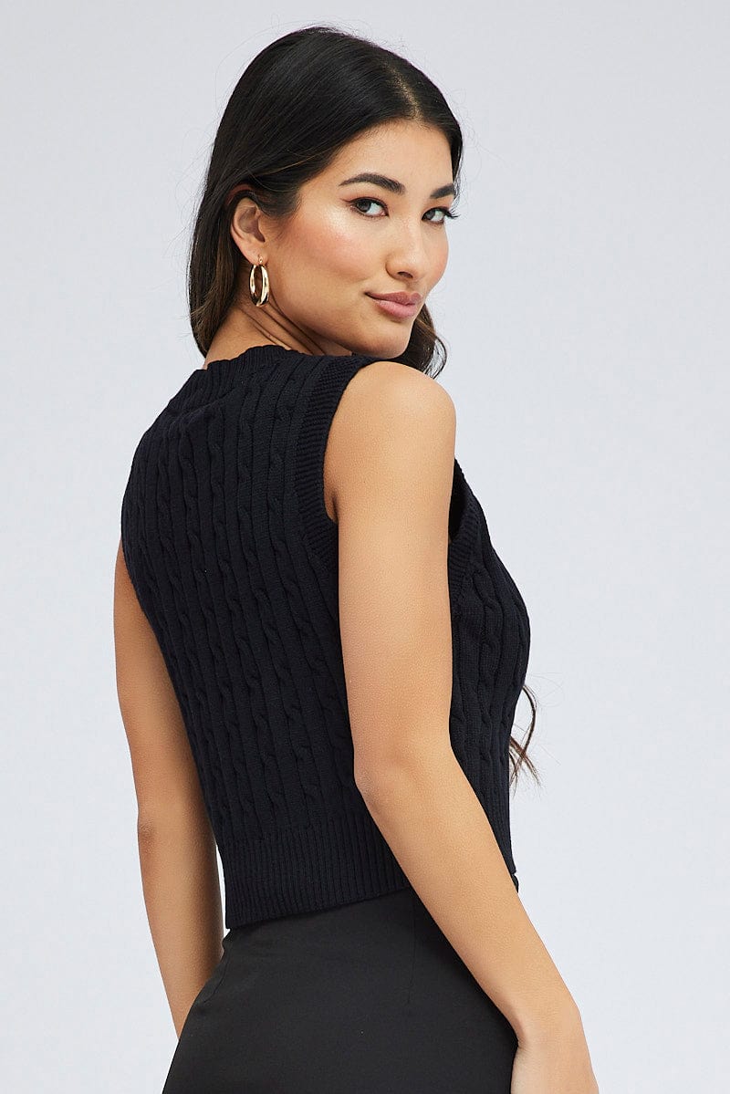 Black Cable Knit Vest for Ally Fashion