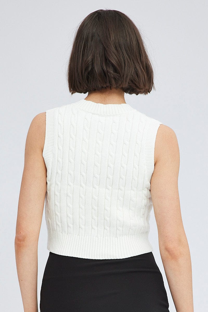 White Cable Knit Vest for Ally Fashion