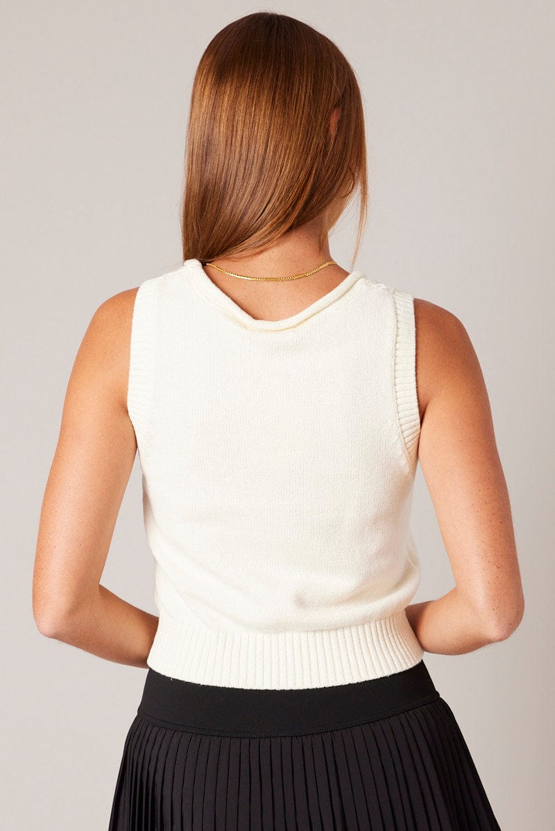 White Knit Vest Round Neck for Ally Fashion