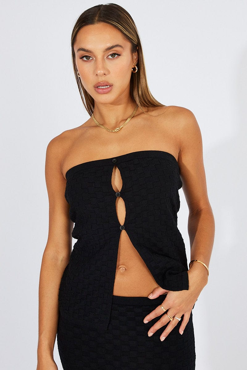 Black Knit Bandeau Top Longline for Ally Fashion