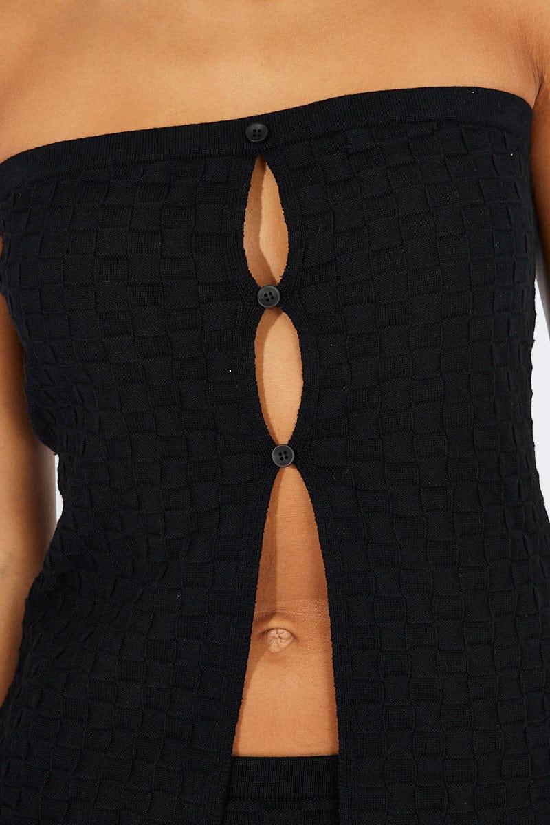 Black Knit Bandeau Top Longline for Ally Fashion