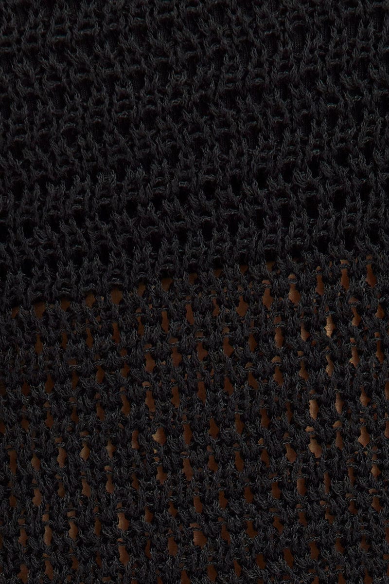 Black Crochet Knit Vest Crew Neck for Ally Fashion