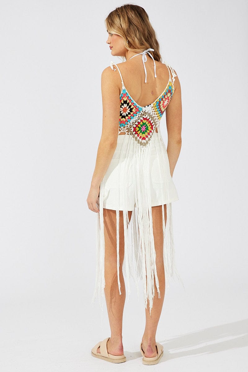 White Crochet Knit Top Tassel for Ally Fashion