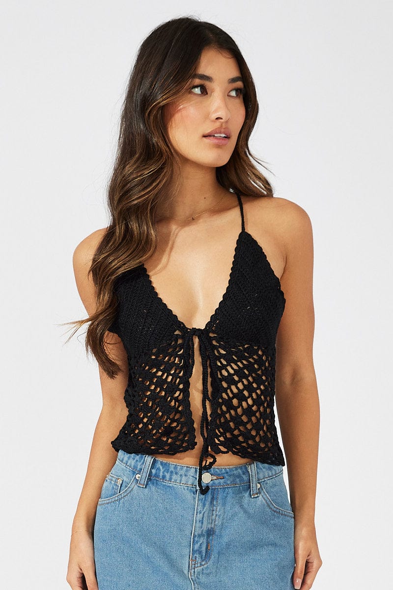 Black Crochet Knit Top for Ally Fashion