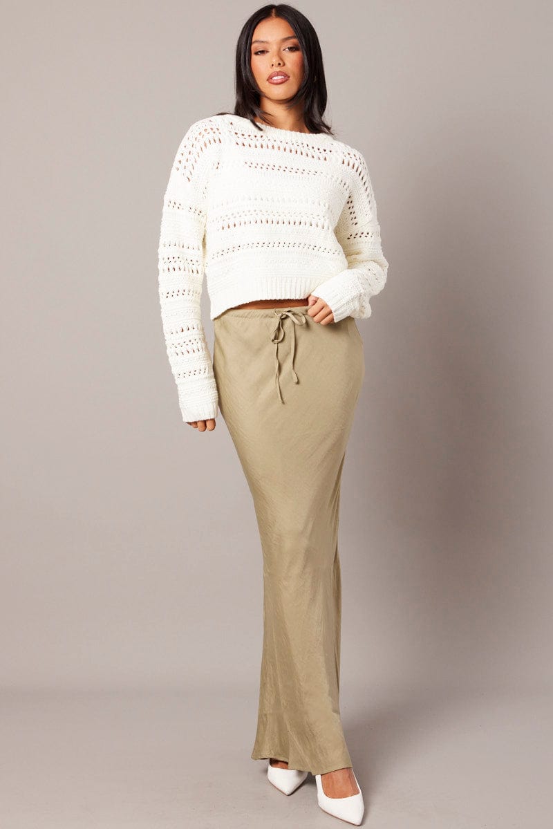 White Crochet Jumper Long Sleeve Crew Neck for Ally Fashion