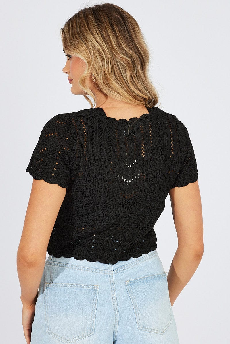 Black Crochet Knit Cardigan Short Sleeve for Ally Fashion