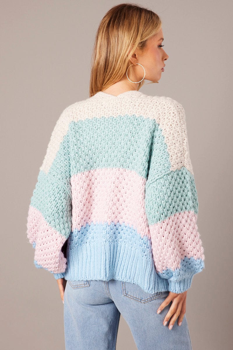 Multi Stripe Oversized Cardigan Stripe for Ally Fashion