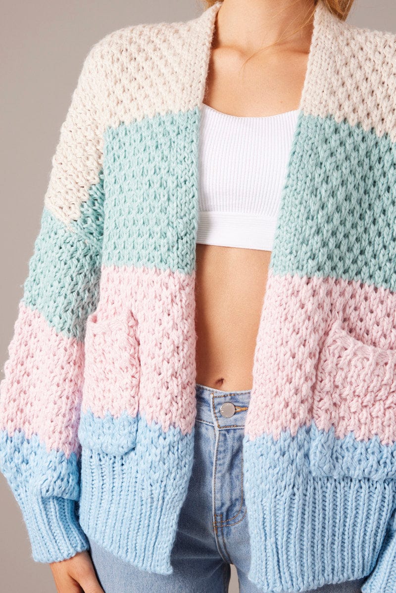 Multi Stripe Oversized Cardigan Stripe for Ally Fashion