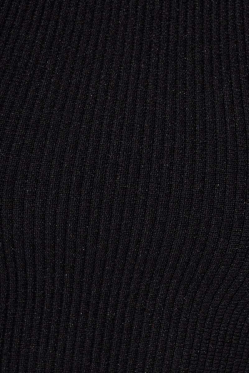 Black Knit Top Ribbed High Neck for Ally Fashion