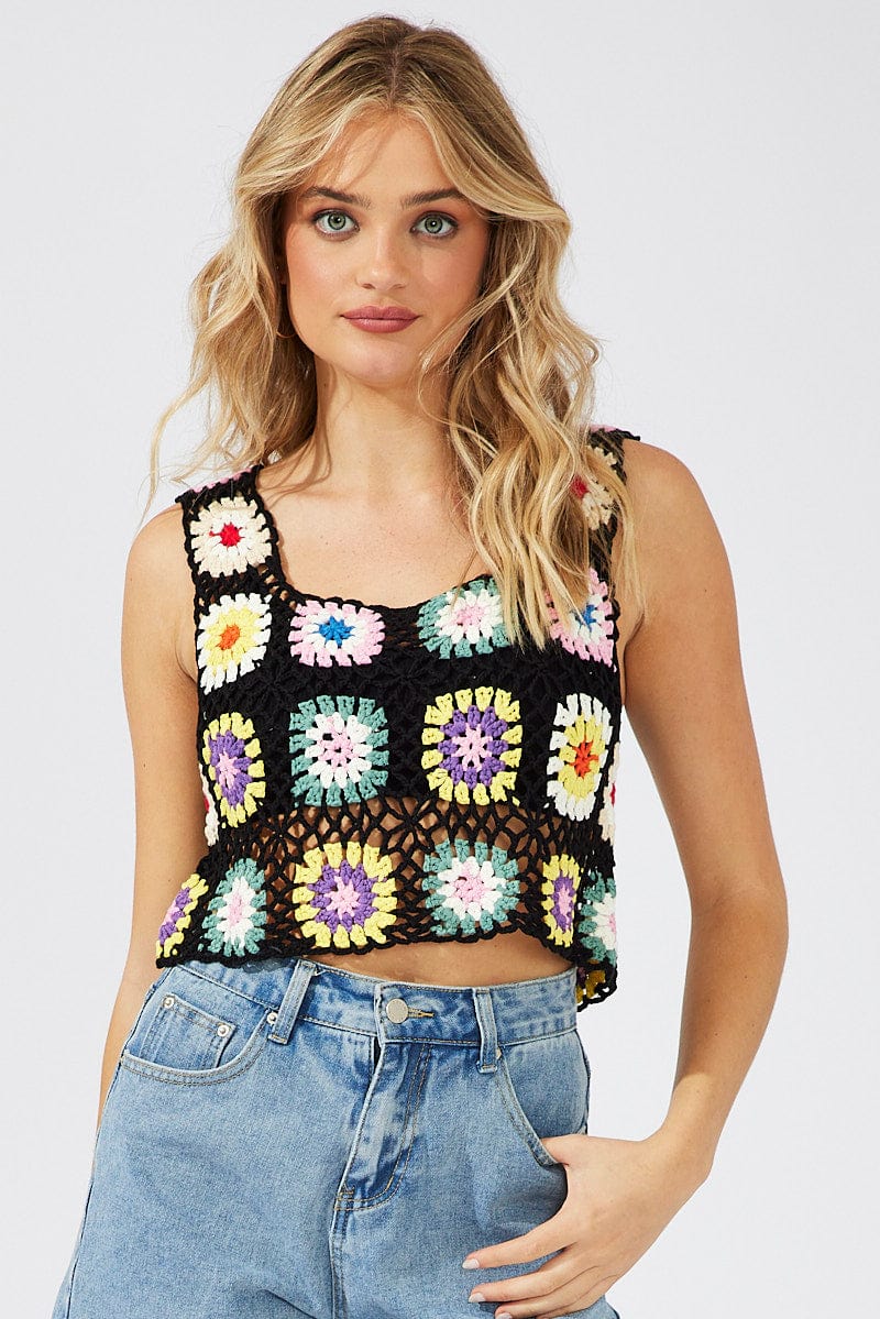 Women's Floral Sequin Square Neck Cropped Cami