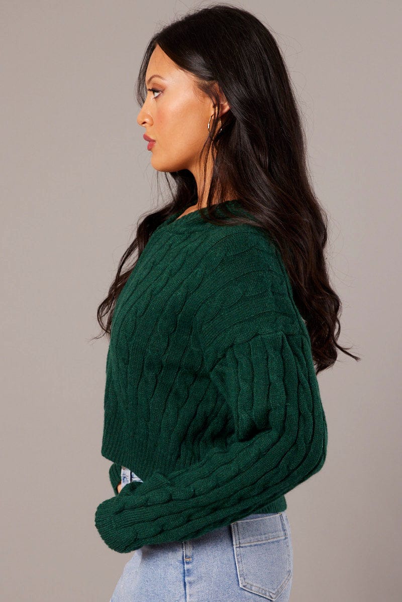 Green Hooded Cardigan Long Sleeve Cable Knit Zip Up for Ally Fashion