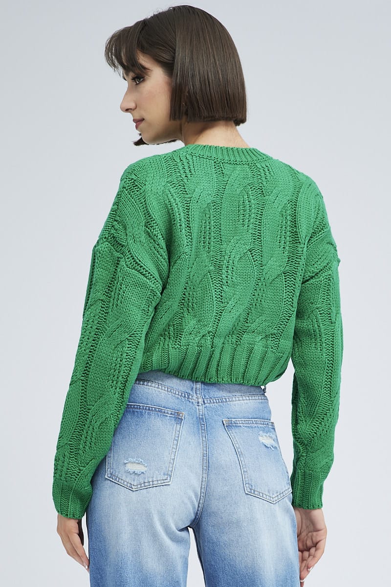 Green Cable Knit Jumper Long Sleeve for Ally Fashion