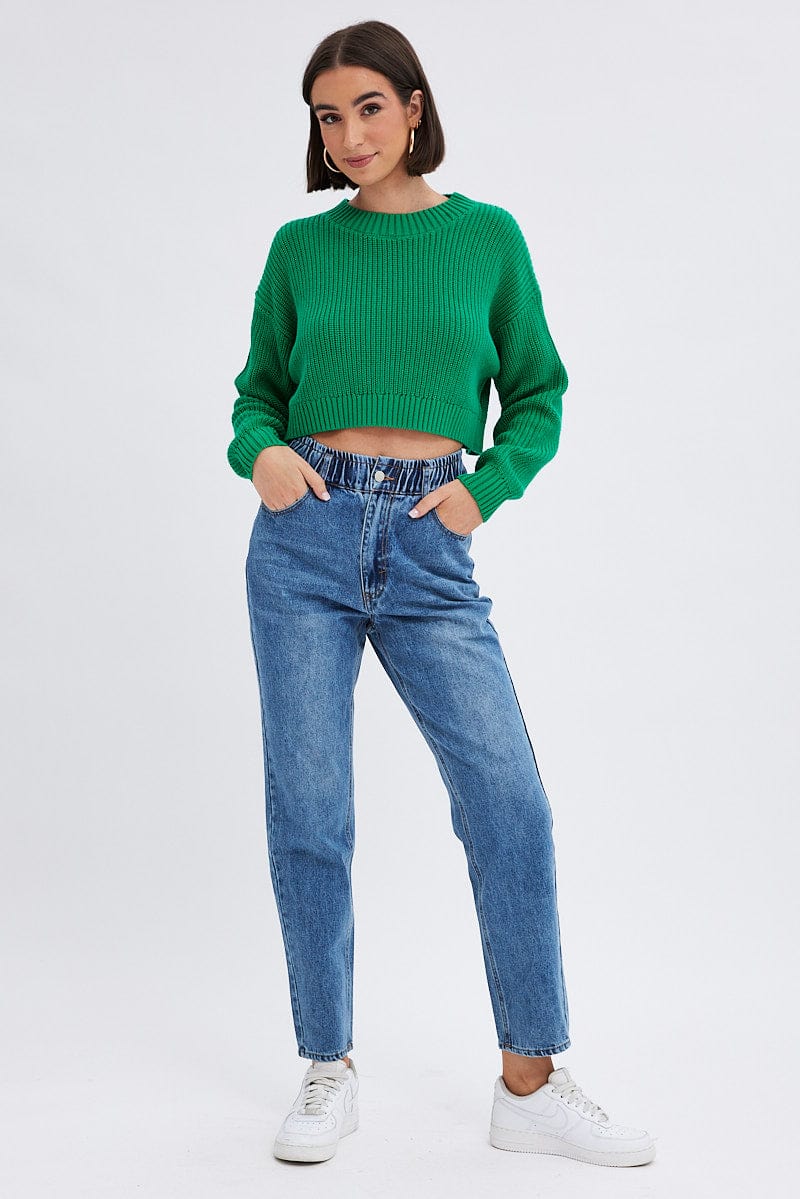 Green Knit Jumper Long Sleeve Cotton for Ally Fashion