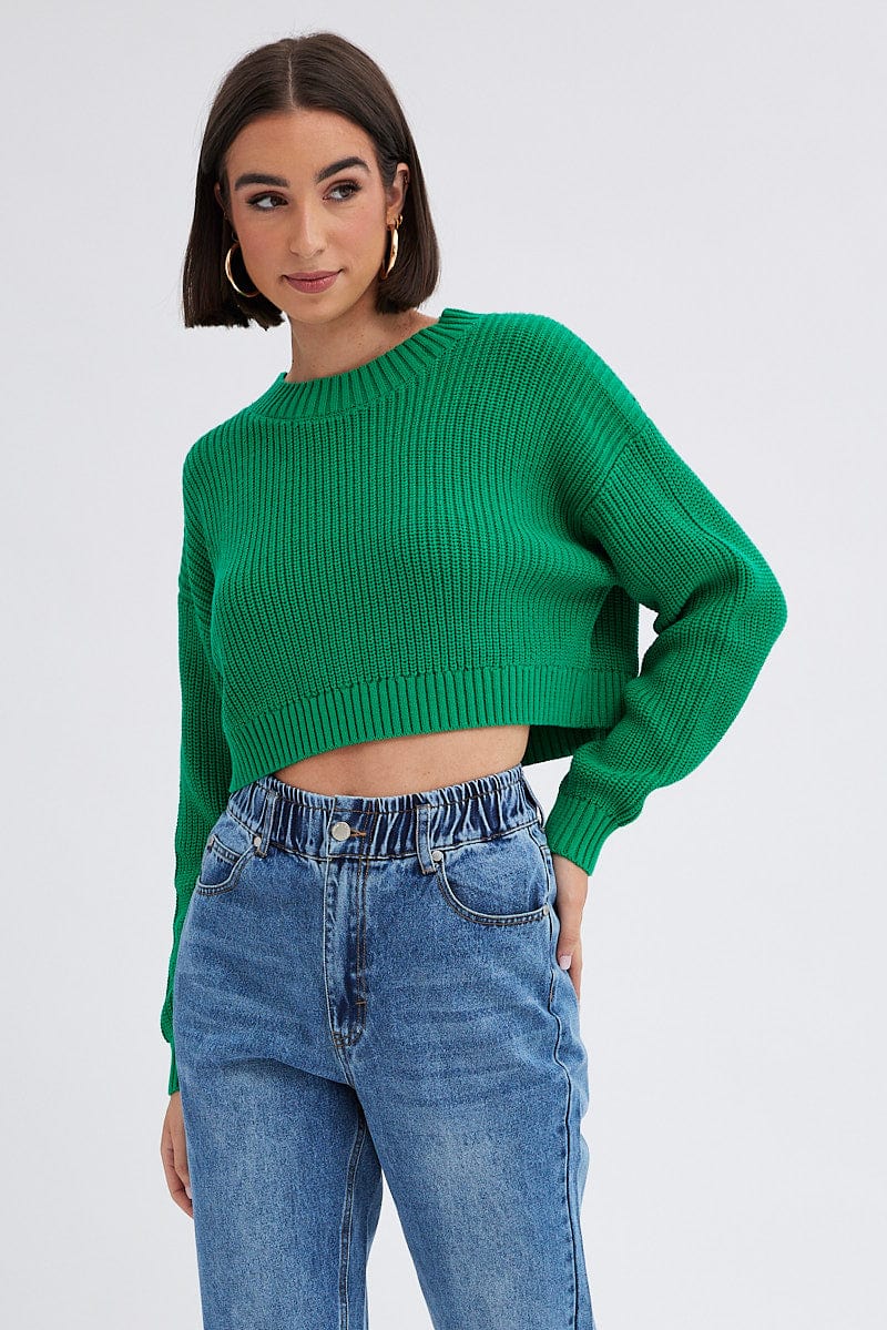 Green Knit Jumper Long Sleeve Cotton