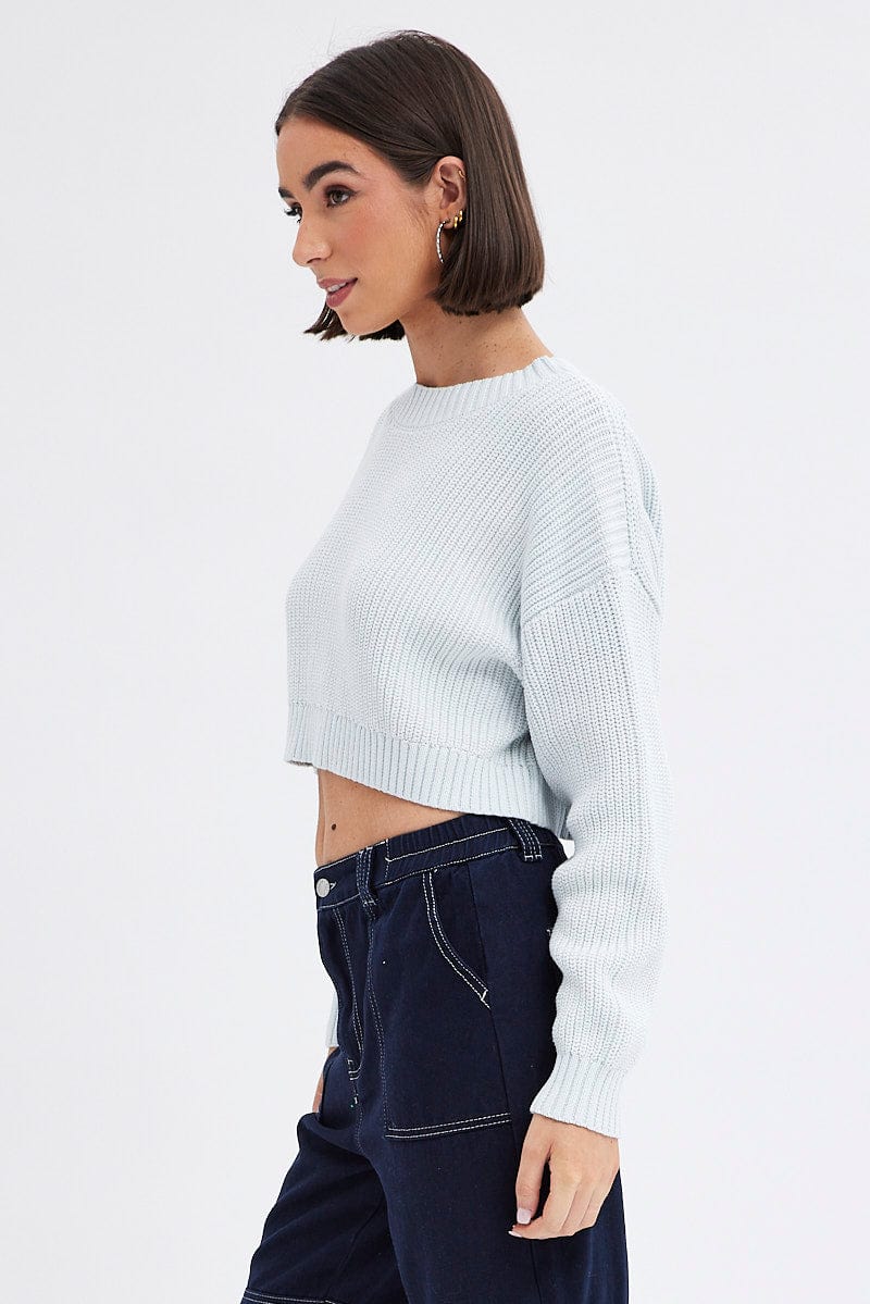 Blue Knit Jumper Long Sleeve Cotton for Ally Fashion