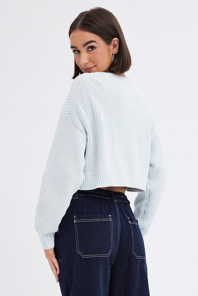 Blue Knit Jumper Long Sleeve Cotton for Ally Fashion