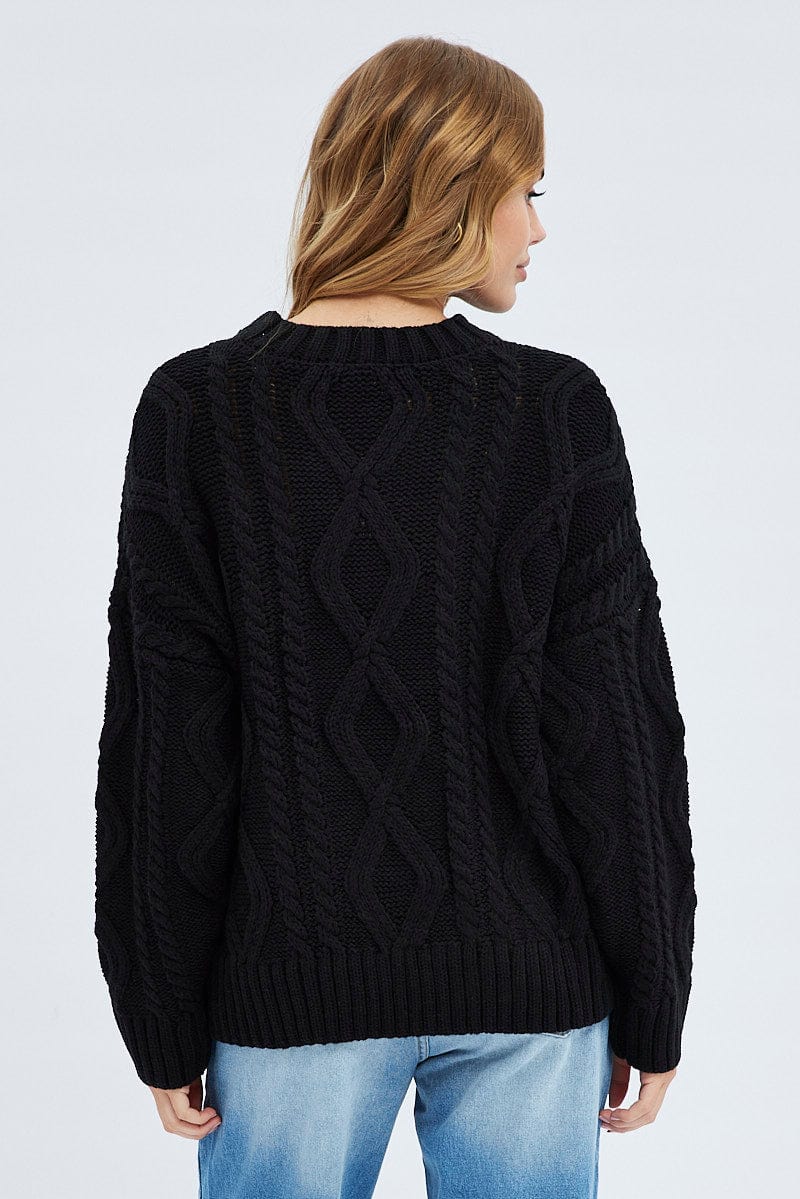 Black Oversized Knit Long Sleeve Cable for Ally Fashion