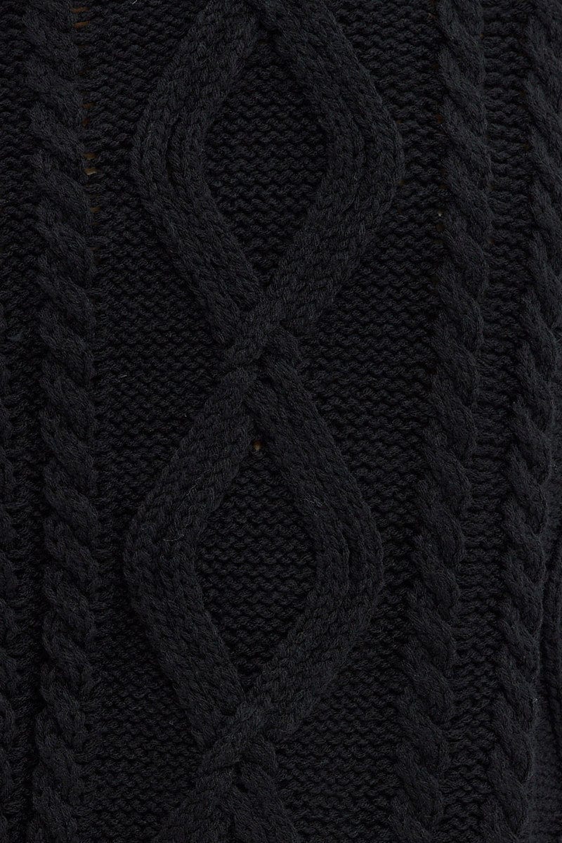 Black Oversized Knit Long Sleeve Cable for Ally Fashion