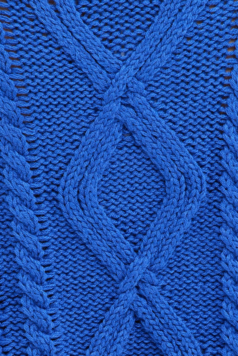 Blue Oversized Knit Long Sleeve Cable for Ally Fashion