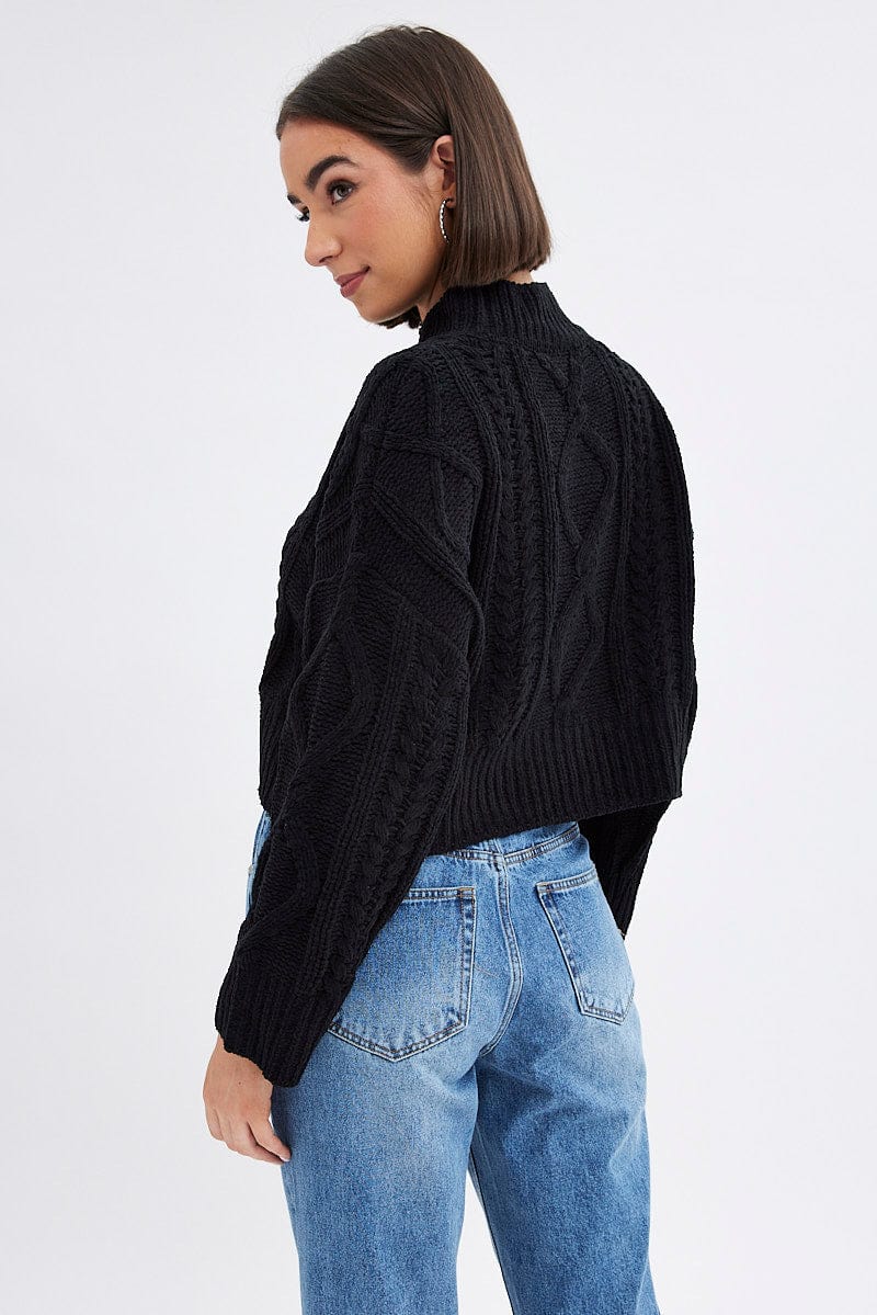Black Cable Knit Jumper Long Sleeve for Ally Fashion