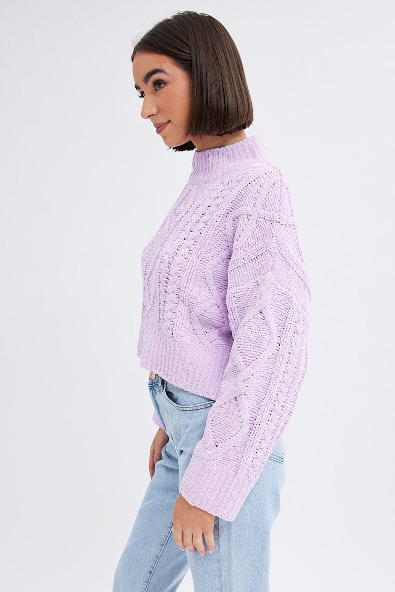 Purple Plus Size Cable Knit Sweater Set Purple Cable Knit Jumper
