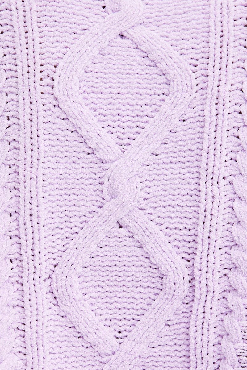 Purple Cable Knit Jumper Long Sleeve for Ally Fashion