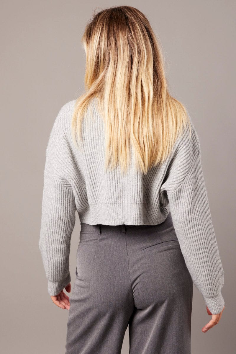 Grey Knit Jumper Long Sleeve for Ally Fashion