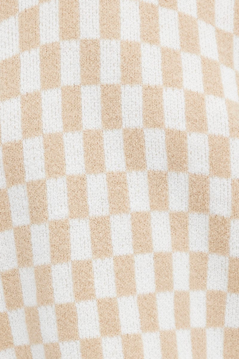 Beige Check Knit Jumper Long Sleeve for Ally Fashion