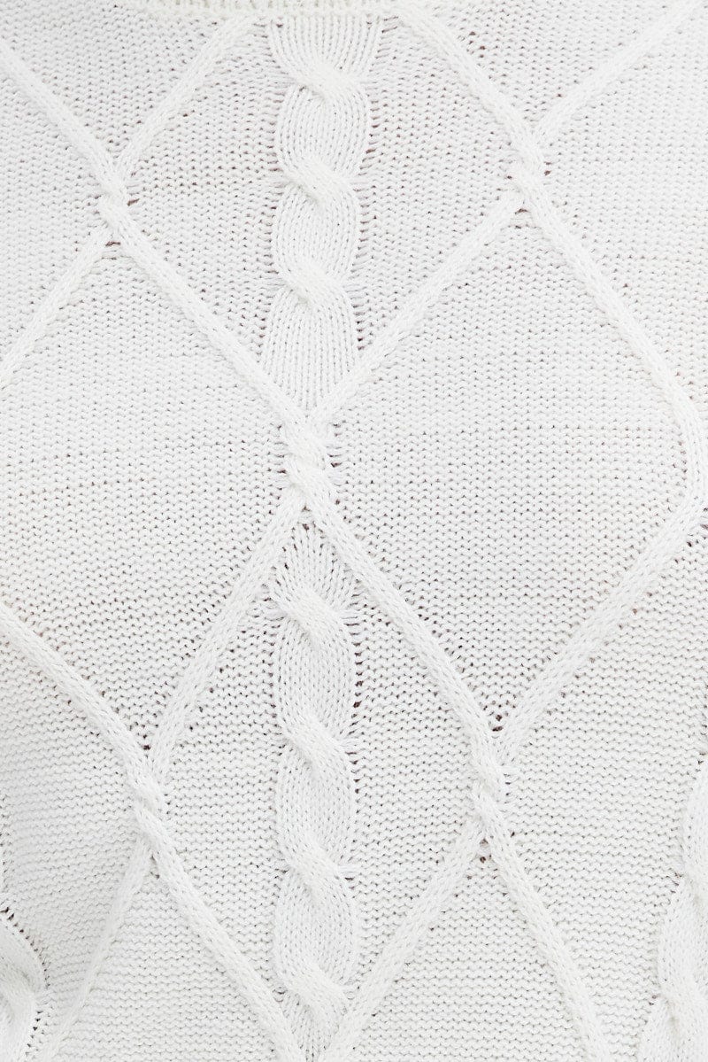 White Knit Jumper Long Sleeve Cabled Crop | Ally Fashion