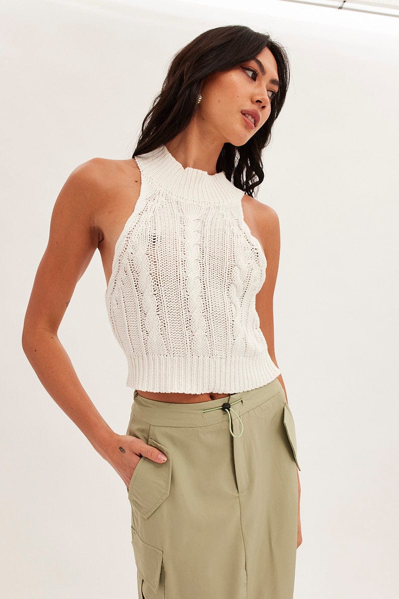 White Cabled Knit Sleeveless for Ally Fashion