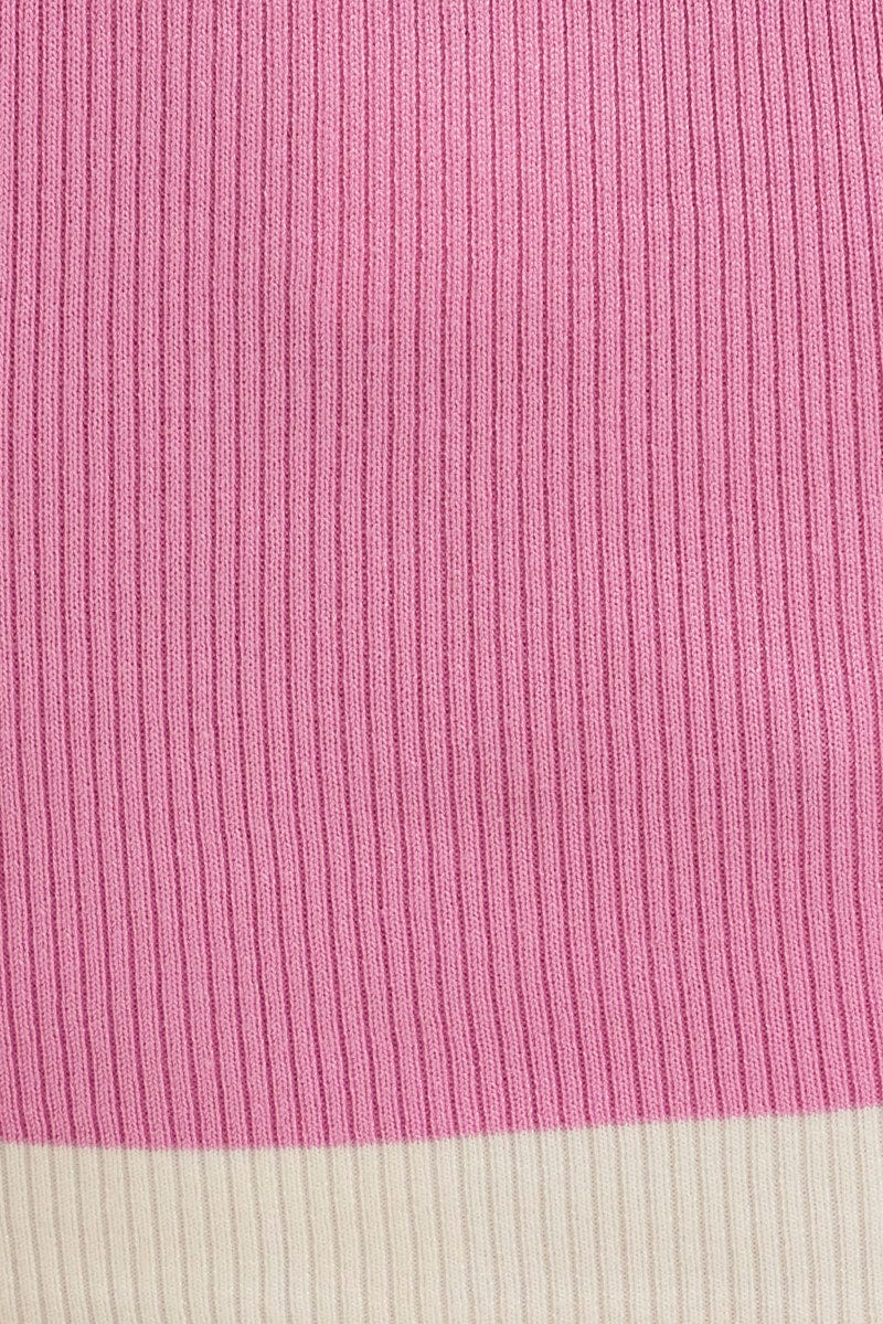 Pink Crop Top Knit Contrast Binding for Ally Fashion