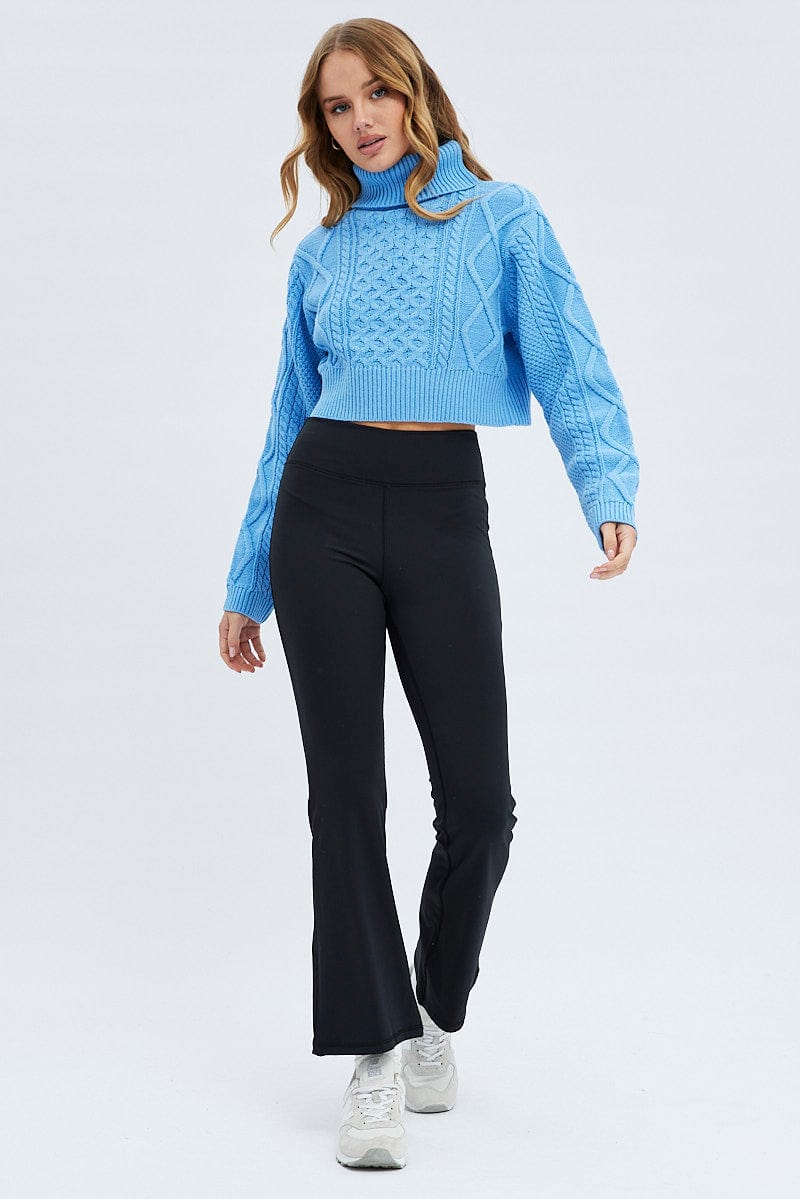 Blue Cable Knit Jumper Turtle Neck for Ally Fashion