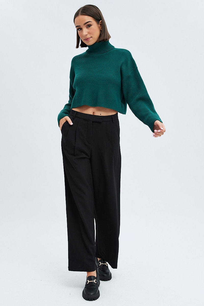 Green Knit Jumper Turtle Neck Crop for Ally Fashion