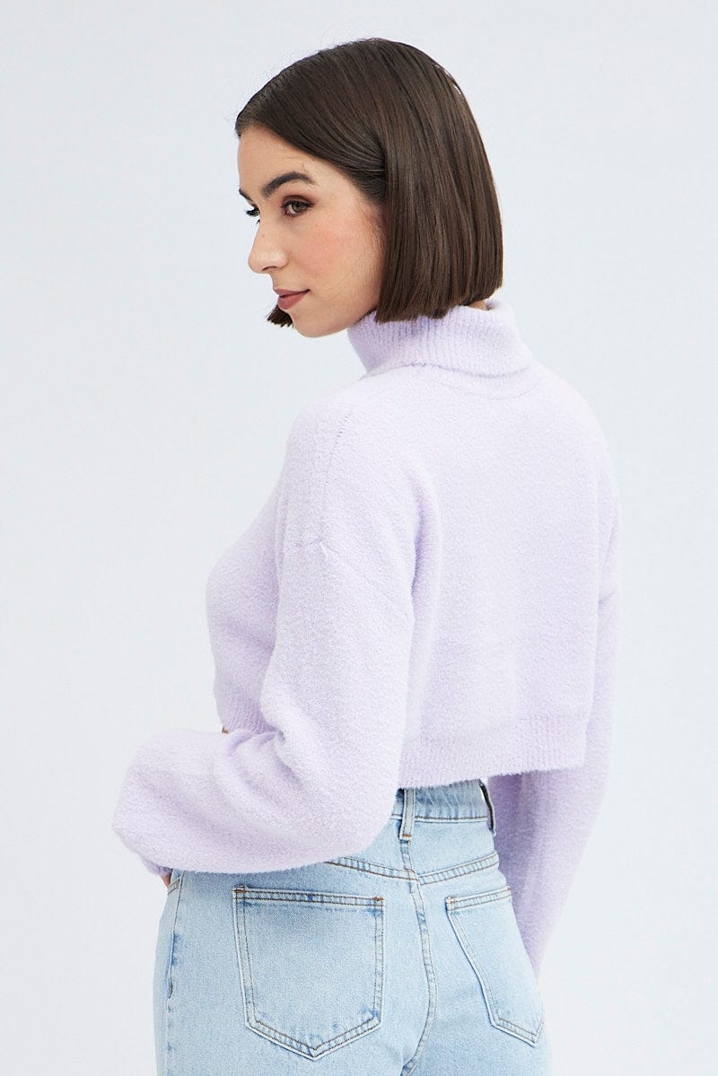 Purple Knit Jumper Turtle Neck Crop for Ally Fashion