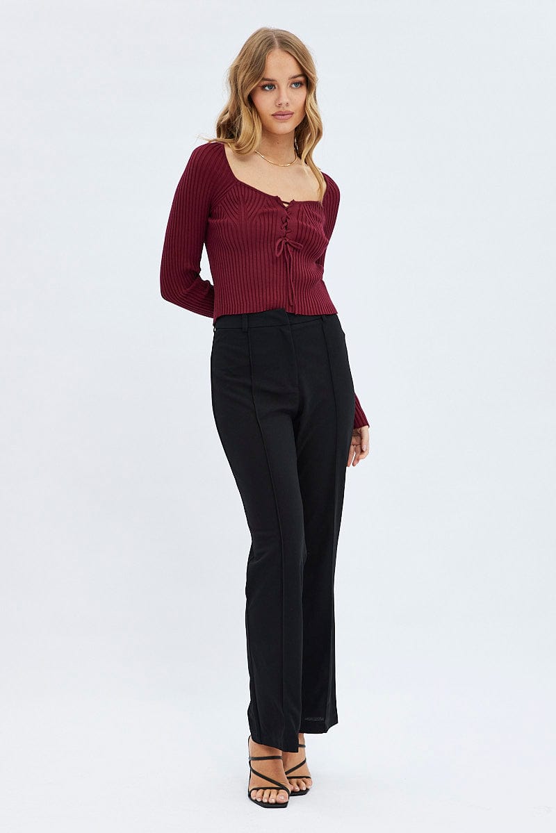 Lucky Brand Womens Burgundy Long Sleeve Knit Lightweight Top Lace detail  Size XL