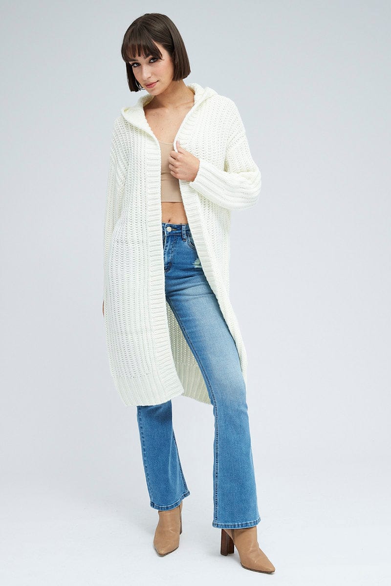 White Oversized Longline Cardigan Hooded for Ally Fashion