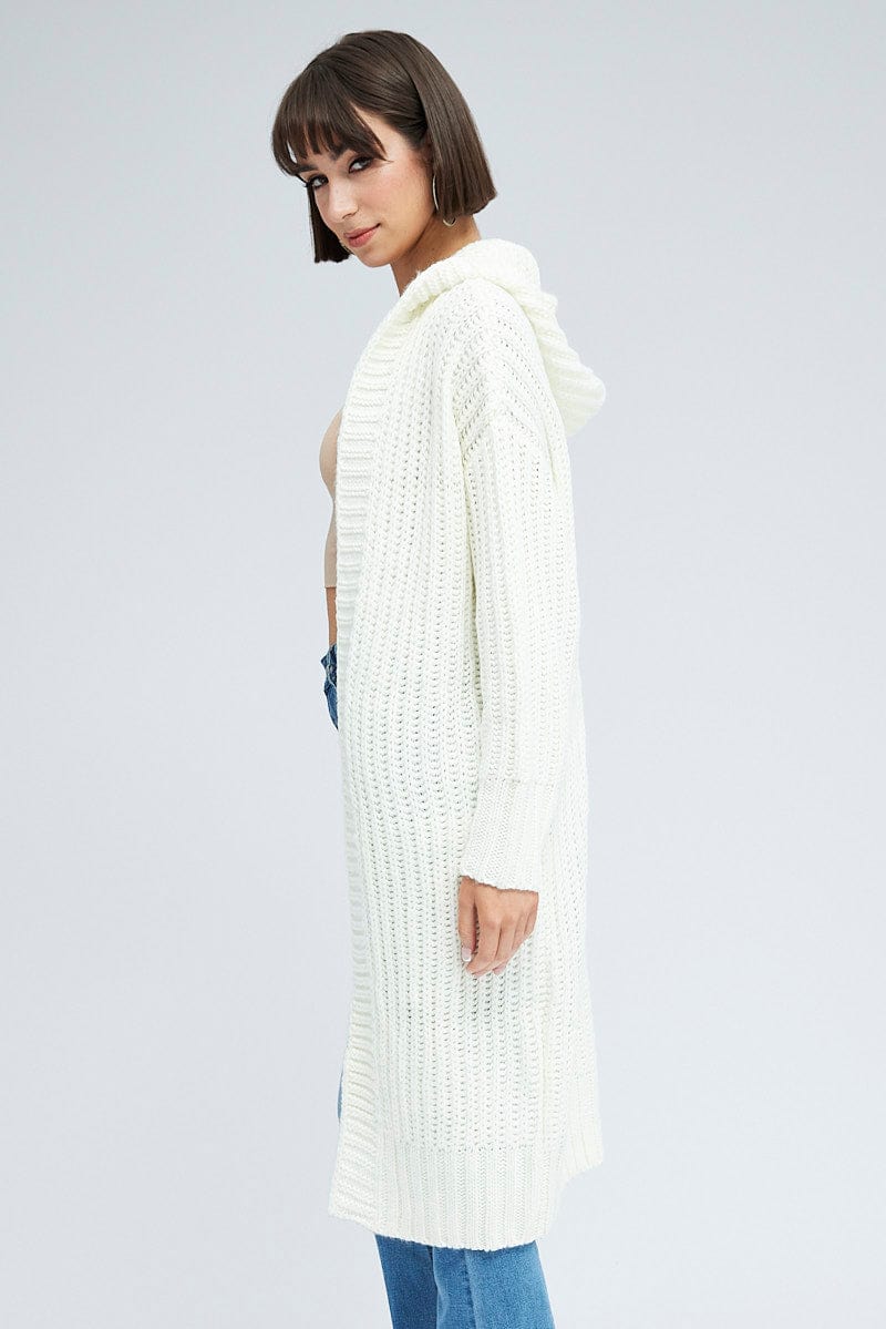 White Oversized Longline Cardigan Hooded for Ally Fashion