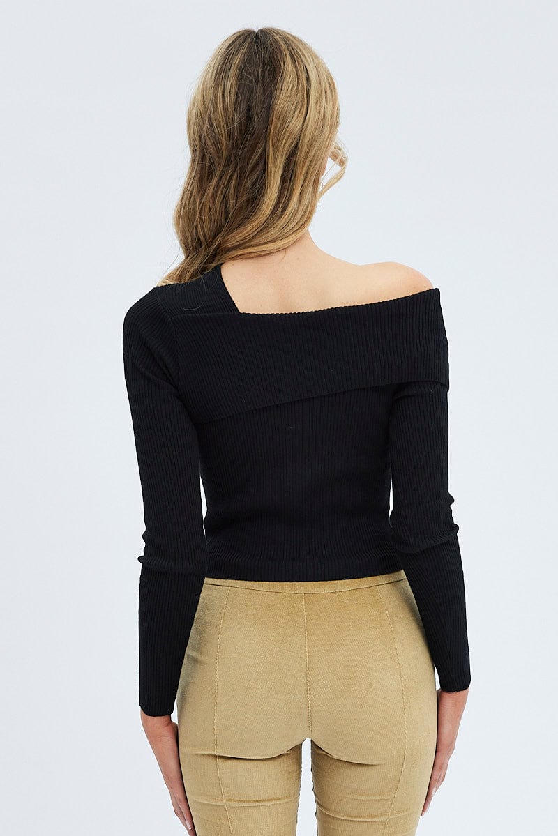 Black Knit Top Off The Shoulder Ribbed for Ally Fashion