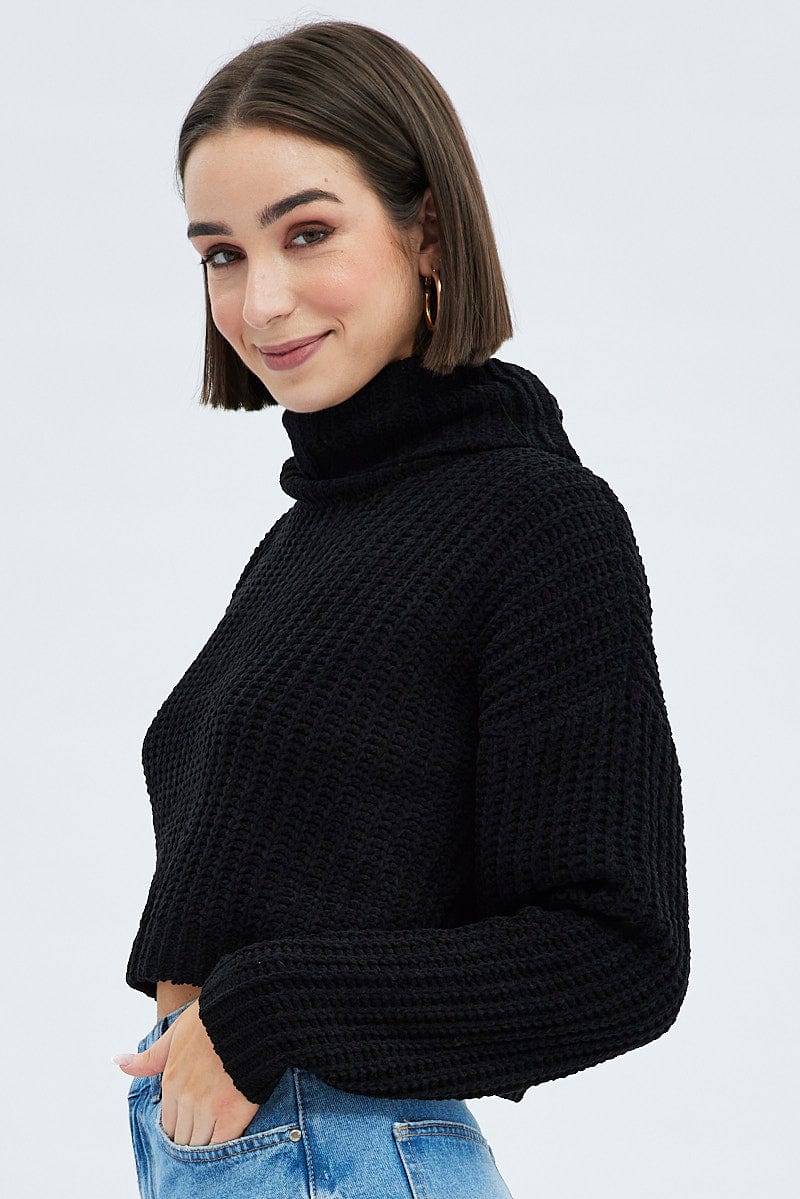 Black Knit Jumper Turtle Neck Chenille Ally Fashion