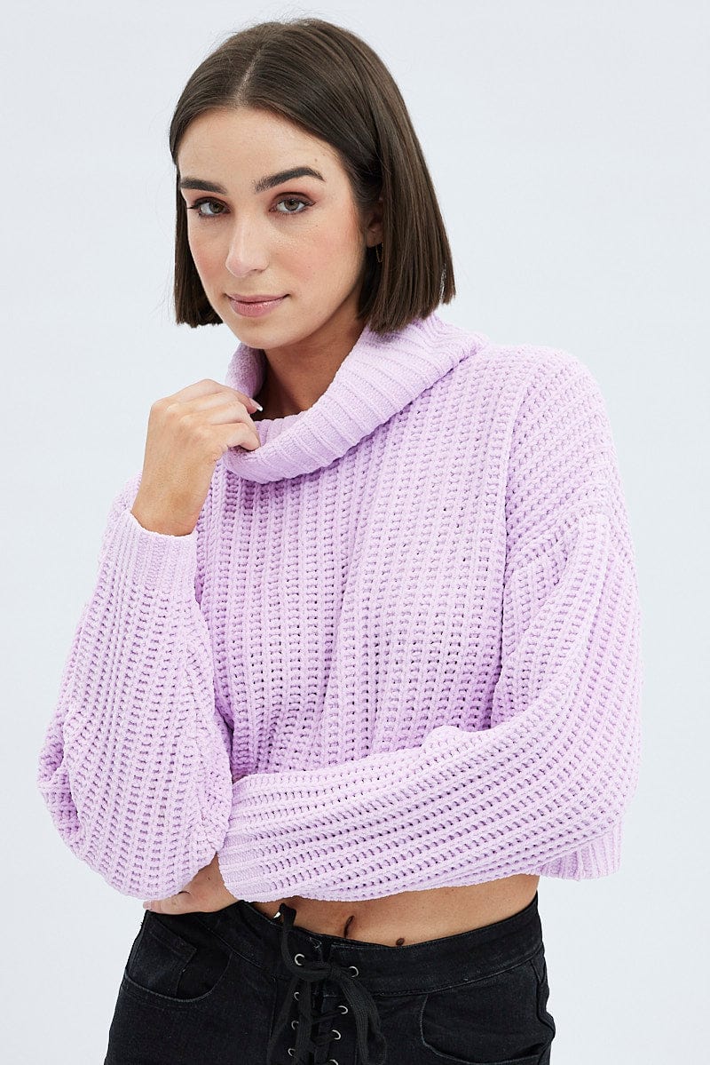 Pink Knit Jumper Turtle Neck Chenille for Ally Fashion