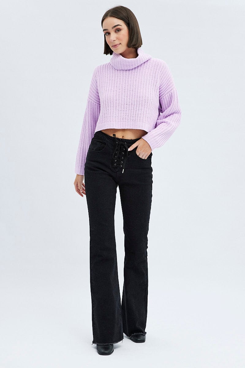 Pink Knit Jumper Turtle Neck Chenille for Ally Fashion