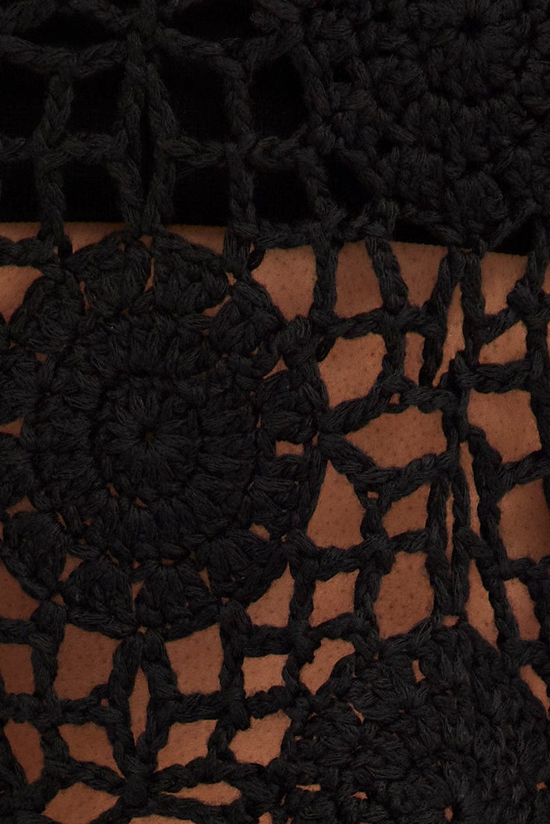 Black Crochet Knit Sleeveless V-Neck for Ally Fashion