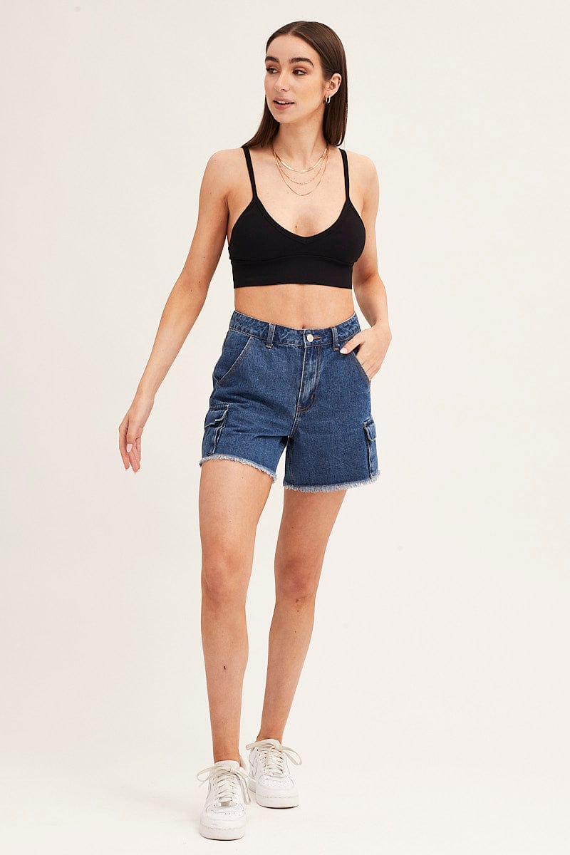 KNEE LENGTH SHORT Blue Shorts Cargo High Rise for Women by Ally