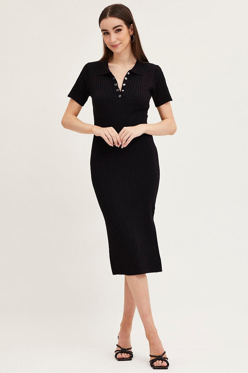 Women's Black Bodycon Dress Short Sleeve Mini Knit | Ally Fashion Women's Black Bodycon Dress Short Sleeve Mini Knit | Ally Fashion