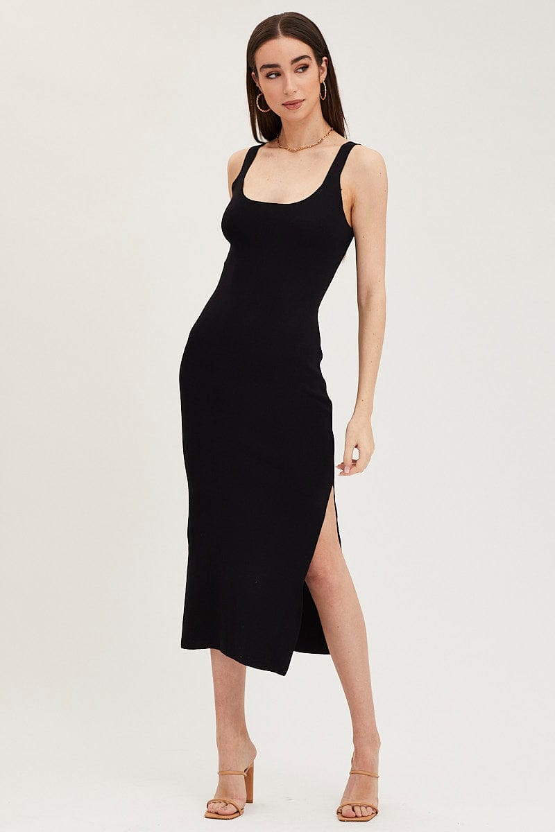 KNIT DRESS Black Cut Out Back Knit Dress for Women by Ally