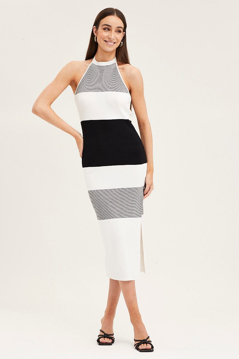 KNIT DRESS Multi Halter Knit Midi Dress for Women by Ally