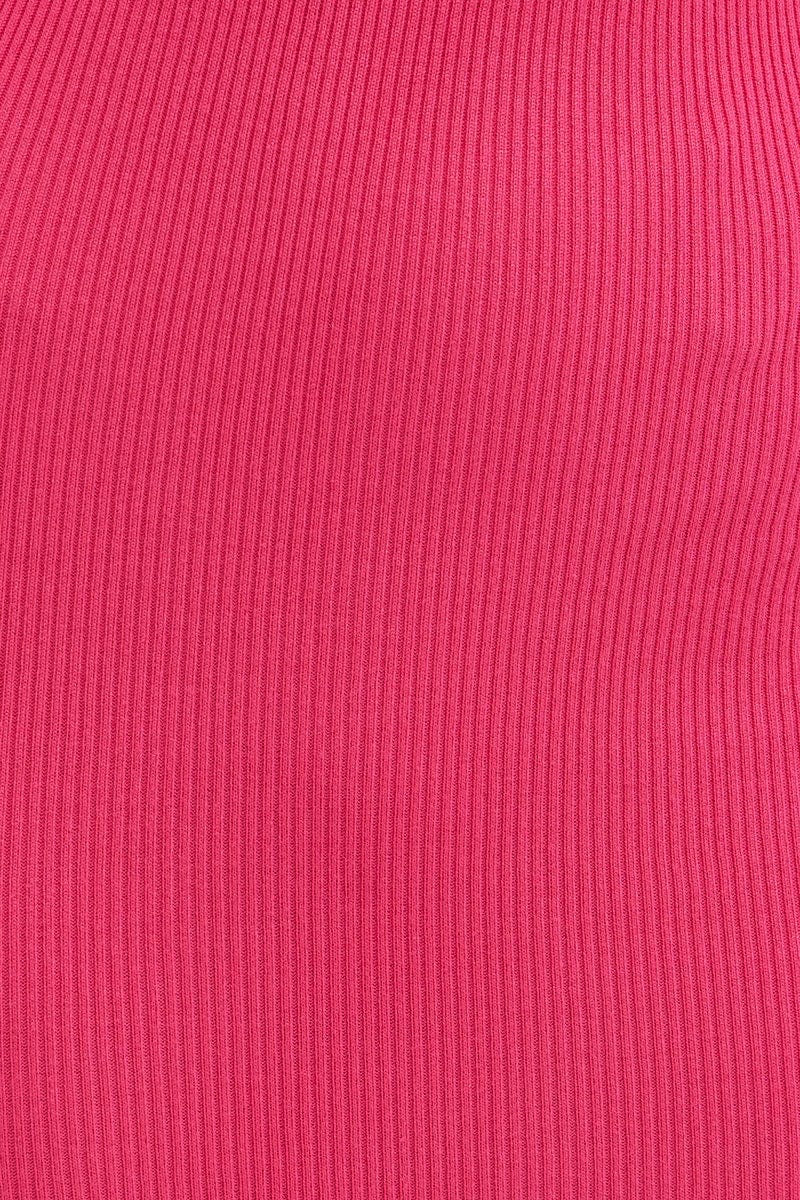 KNIT DRESS Pink Knit Dress Midi Halter Neck Binding Detail for Women by Ally